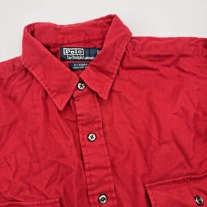 Polo Ralph Lauren Men XL Red Solid Long Sleeve Button Up G.I. Shirt Work Pockets